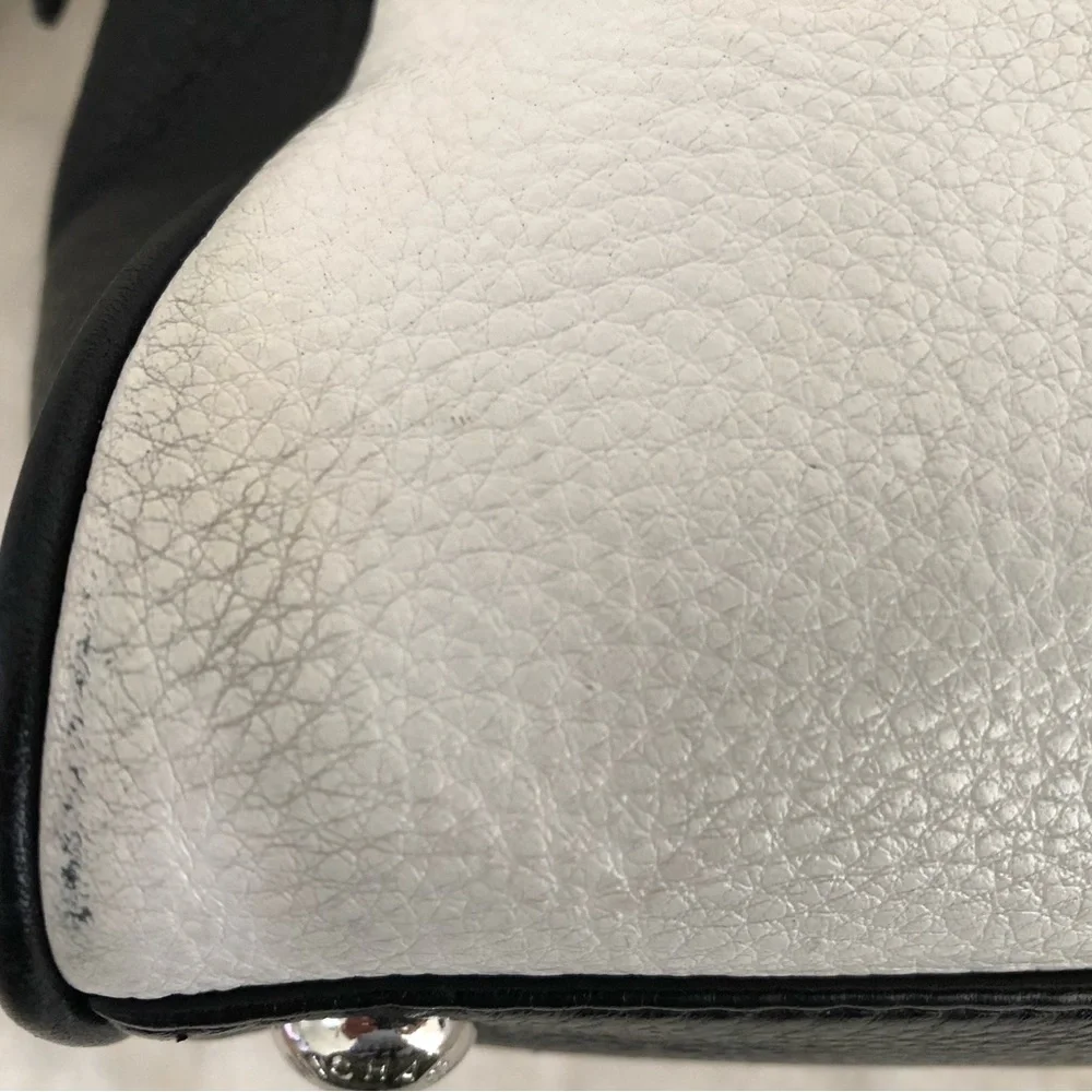 Michael Kors Black White Pebbled Leather Medium Knox Tassel Satchel. - Picture 5 of 15